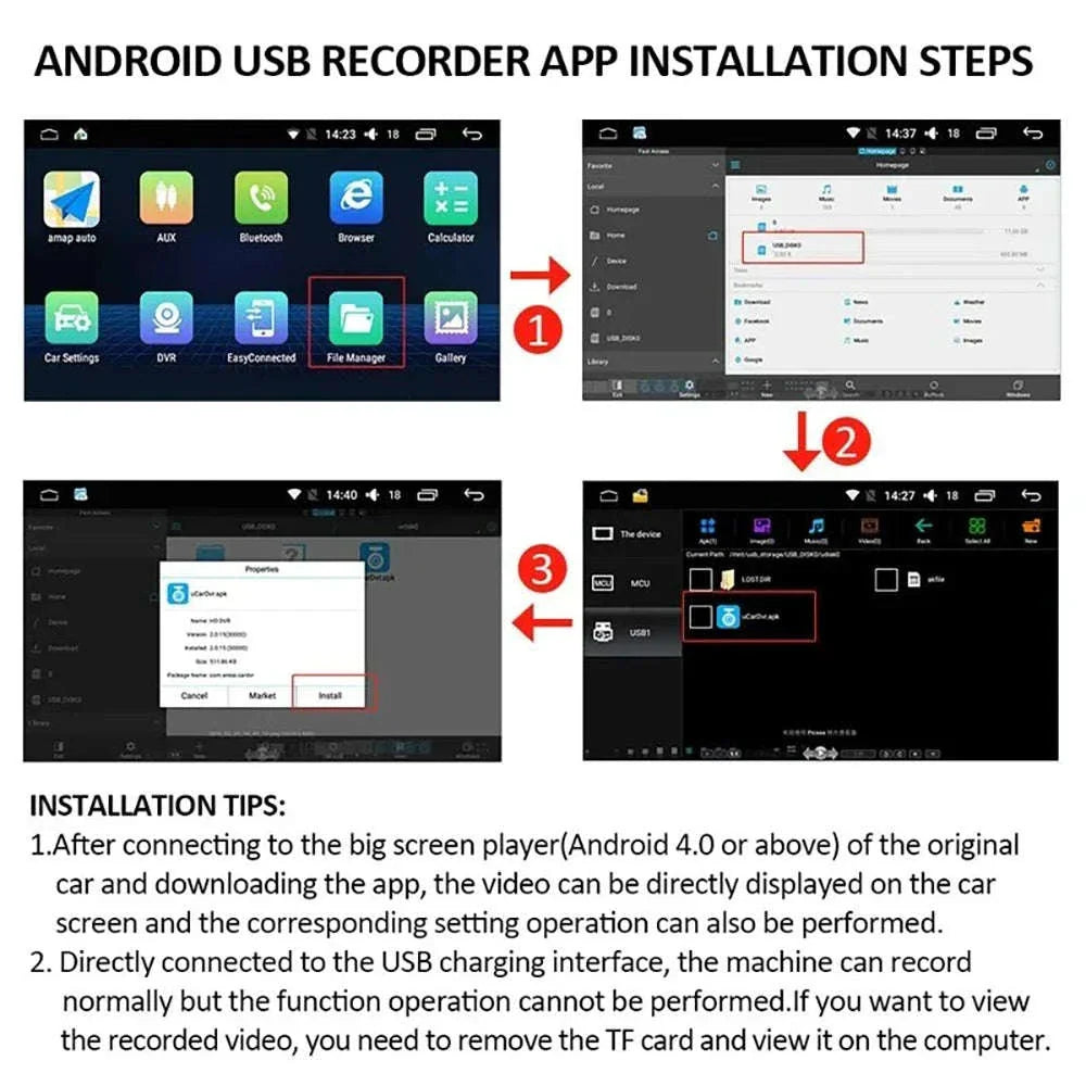 1080P USB Dash Camera with ADAS Alerts for Android Head Units