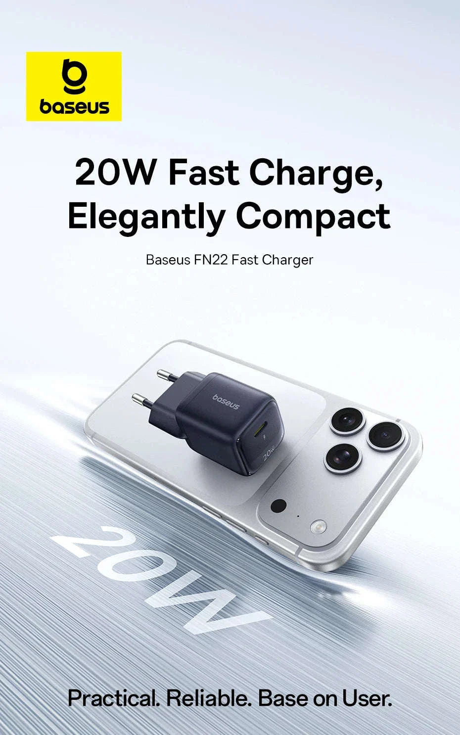 20W USB-C PD Fast Charger Compact Wall Adapter for iPhone