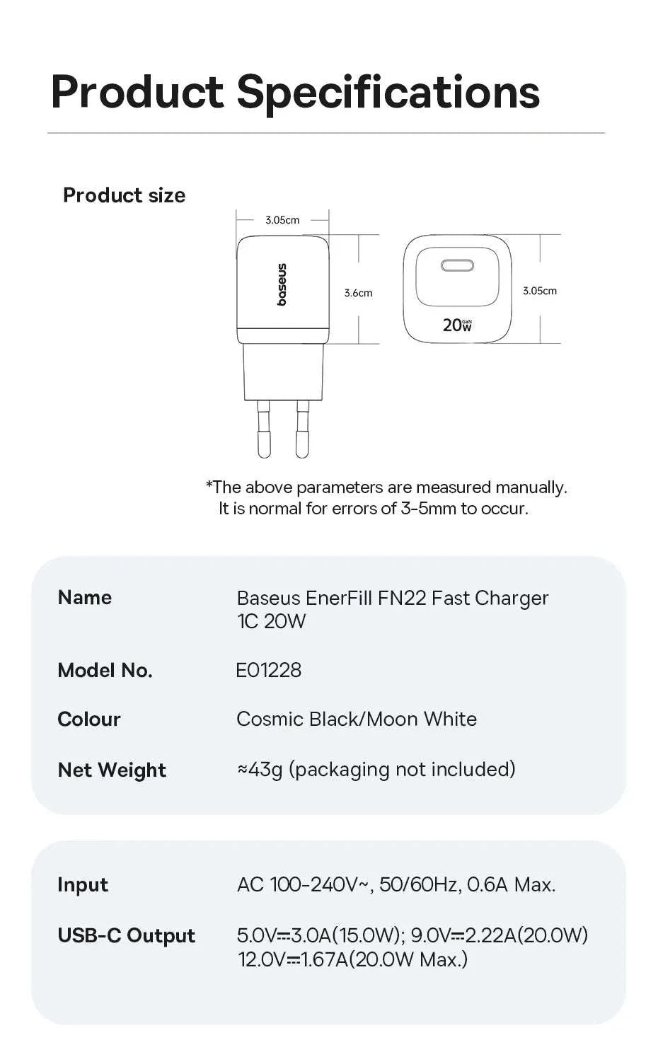 20W USB-C PD Fast Charger Compact Wall Adapter for iPhone