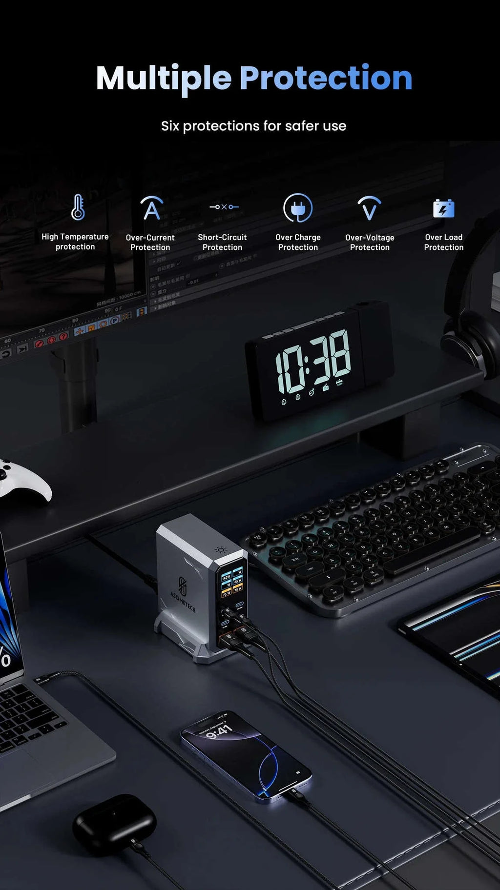 240W GaN Desktop Charger 6-Port USB-C PD3.1 Fast Charging Station