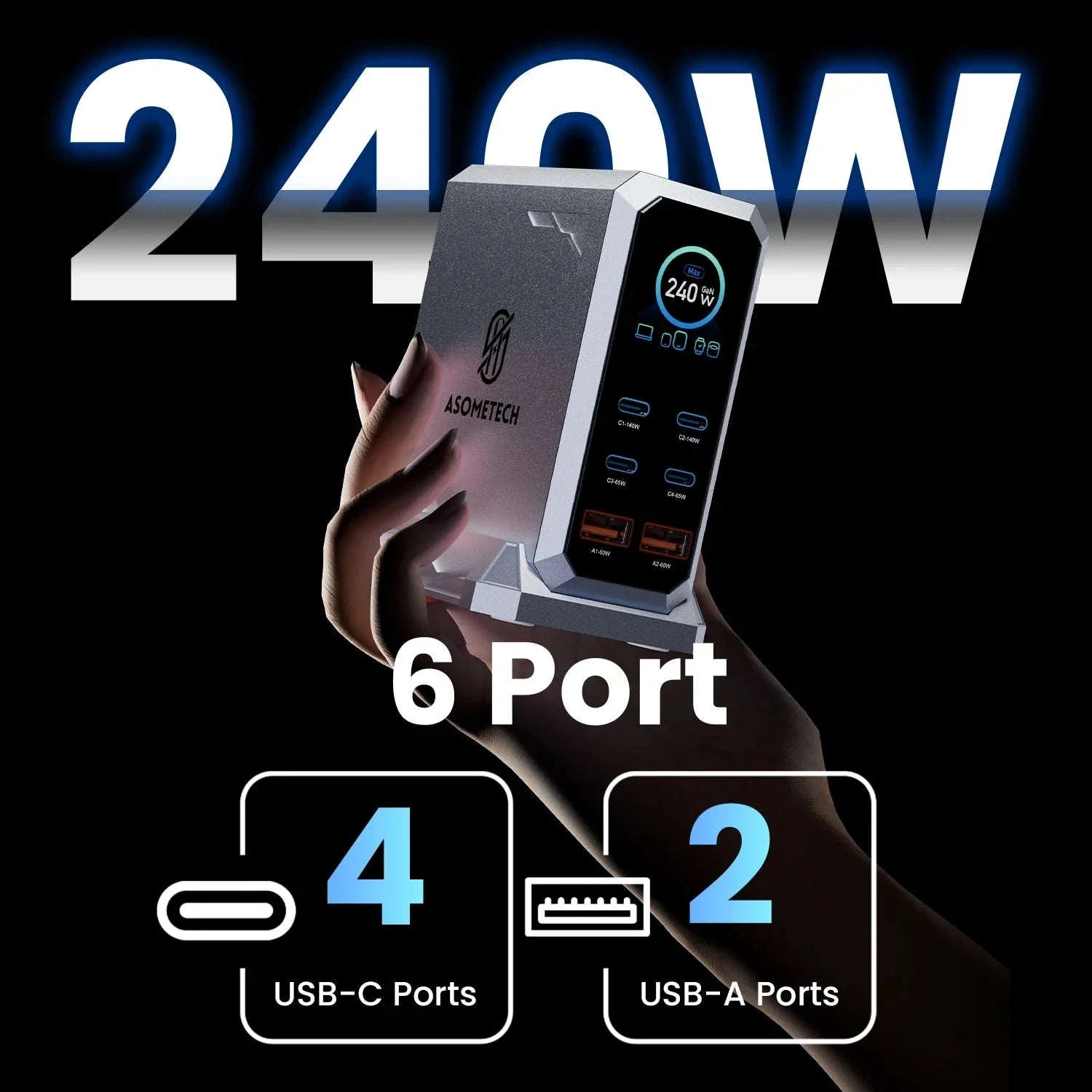 240W GaN Desktop Charger 6-Port USB-C PD3.1 Fast Charging Station