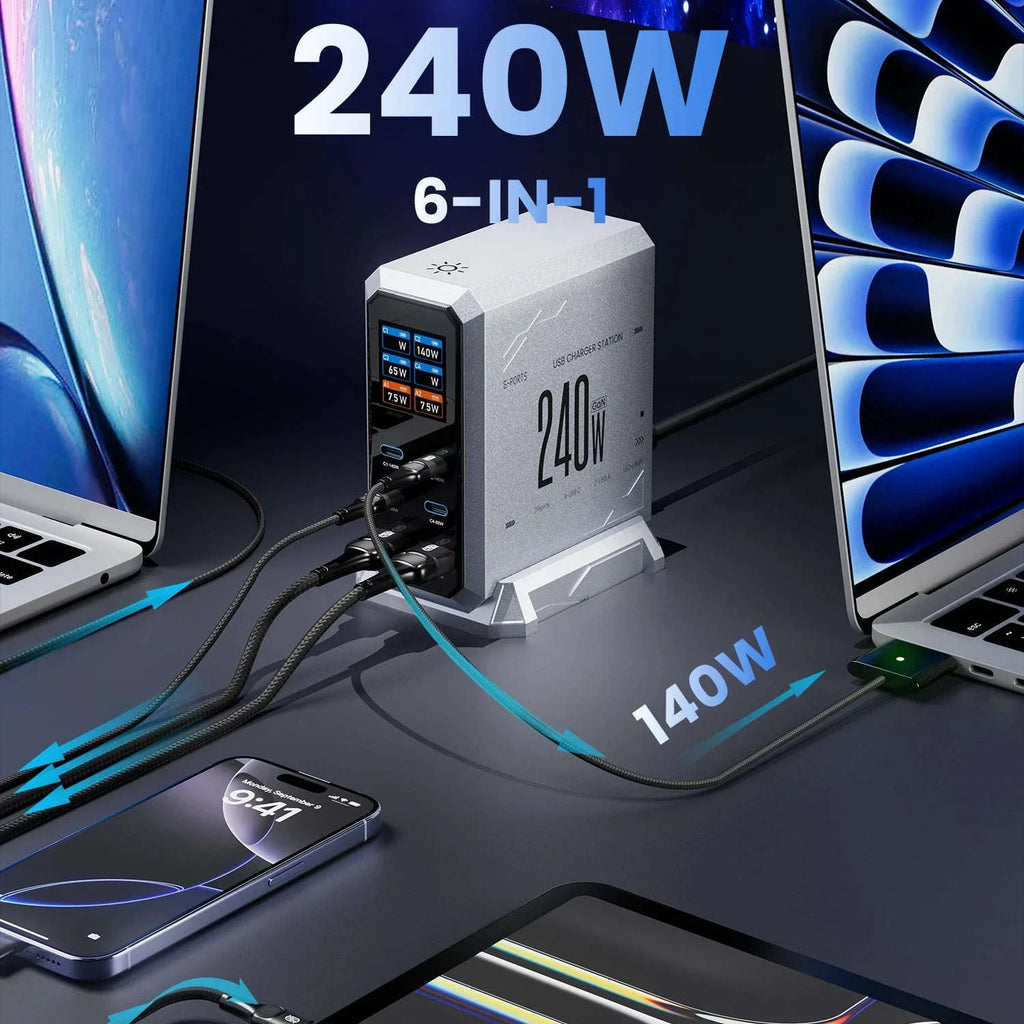 240W GaN Desktop Charger 6-Port USB-C PD3.1 Fast Charging Station