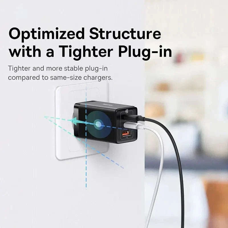 65W GaN Fast Charger with Dual USB-C & USB Ports for Laptop Phone