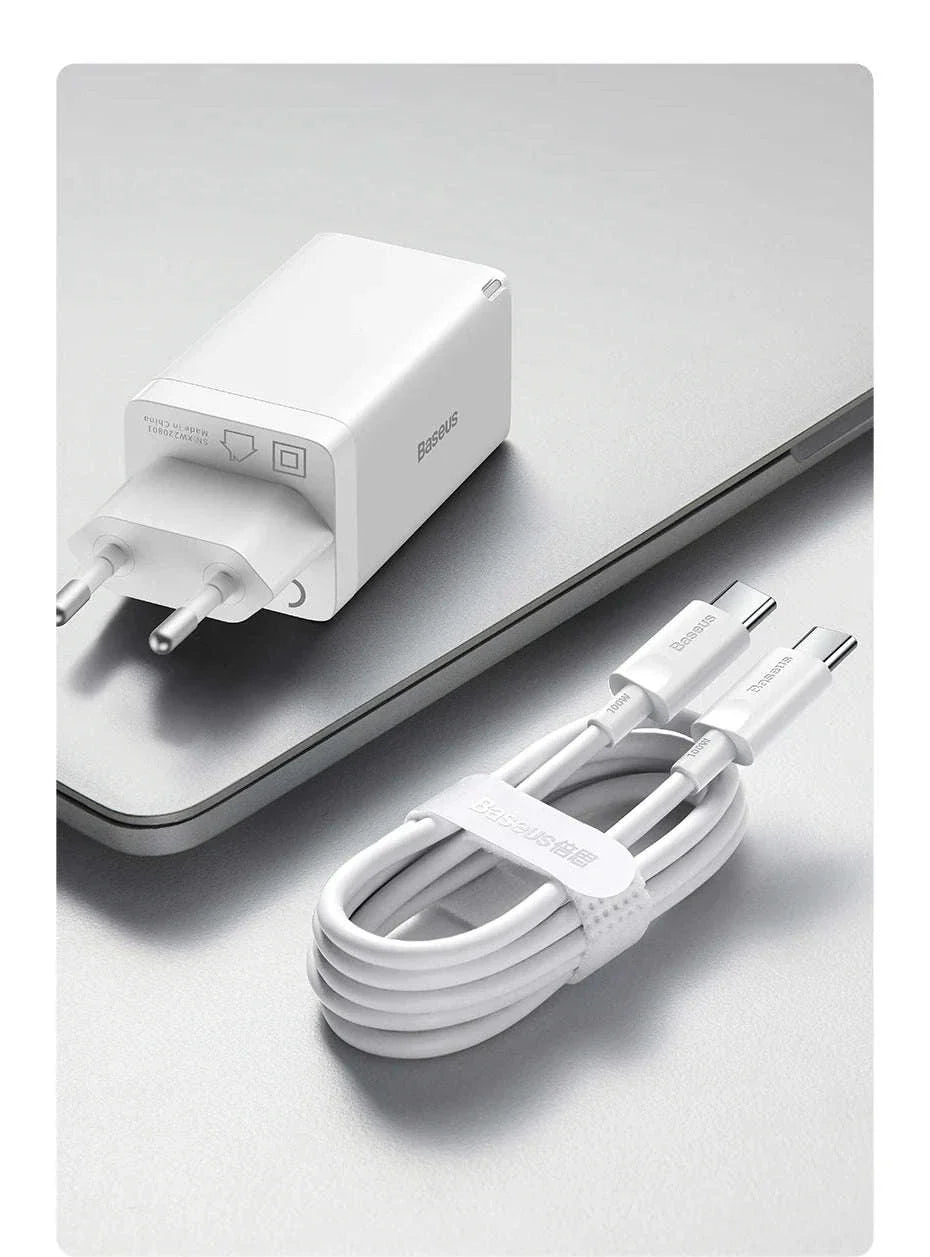 65W GaN Fast Charger with Dual USB-C & USB Ports for Laptop Phone