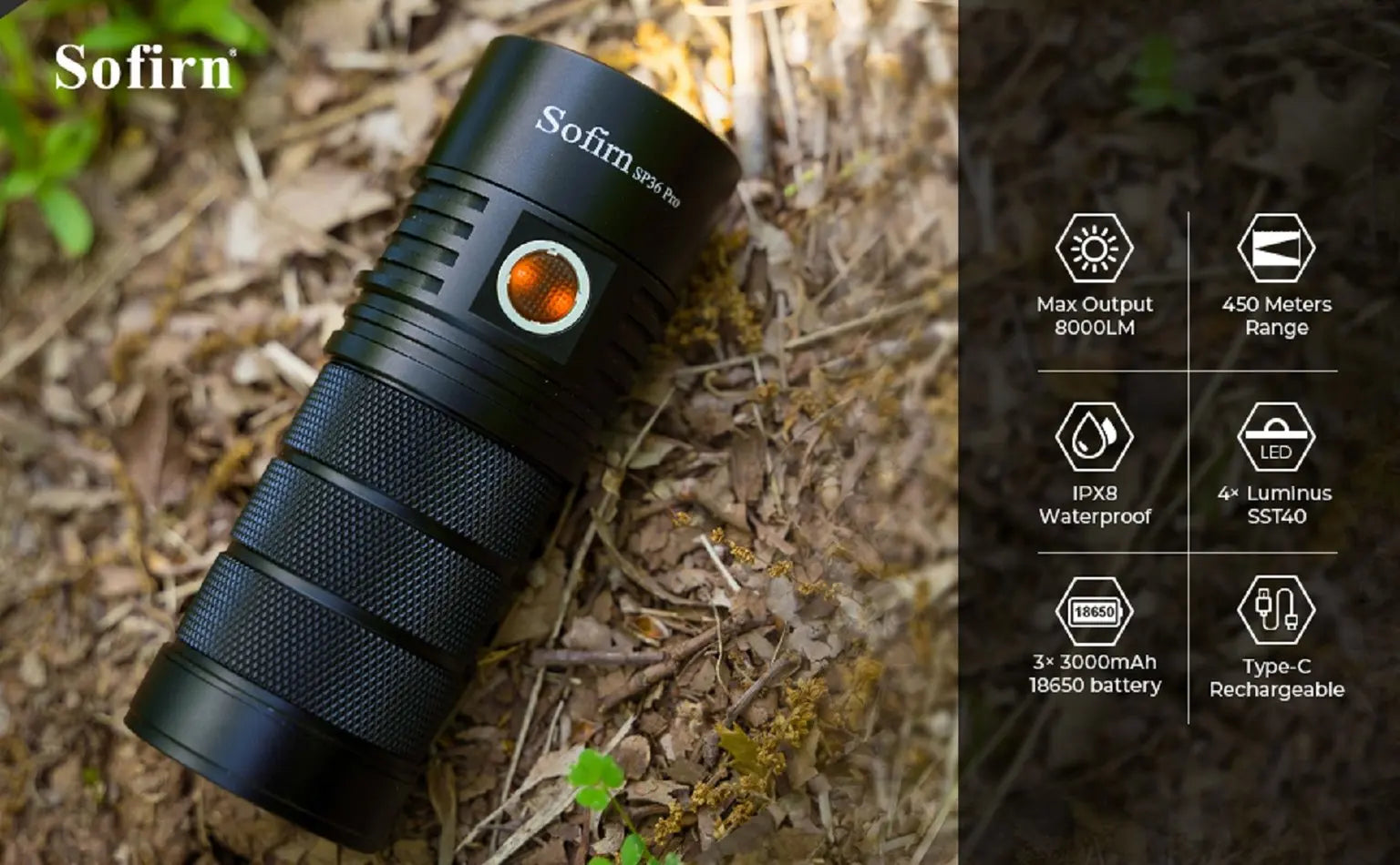 Sofirn SP36 Pro 8000lm USB-C Rechargeable LED Flashlight