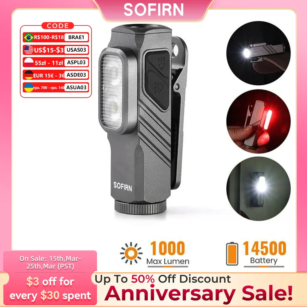 Compact 1000LM USB-C Rechargeable EDC Flashlight with Magnetic Clip