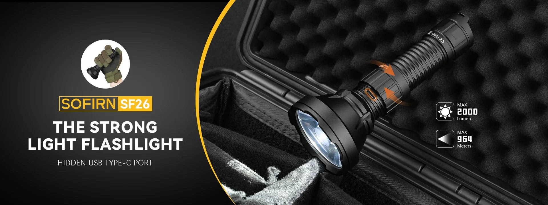 Sofirn SF26 2000 Lumen Tactical Flashlight USB-C Rechargeable