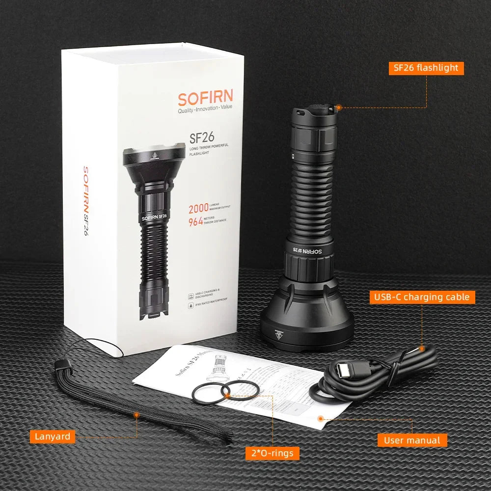 Sofirn SF26 2000 Lumen Tactical Flashlight USB-C Rechargeable