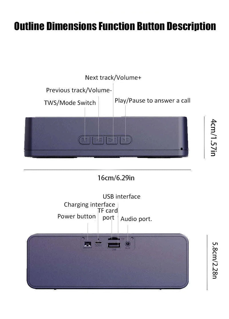 Bluetooth 5.0 Portable Wireless Speaker with FM Radio & USB Playback