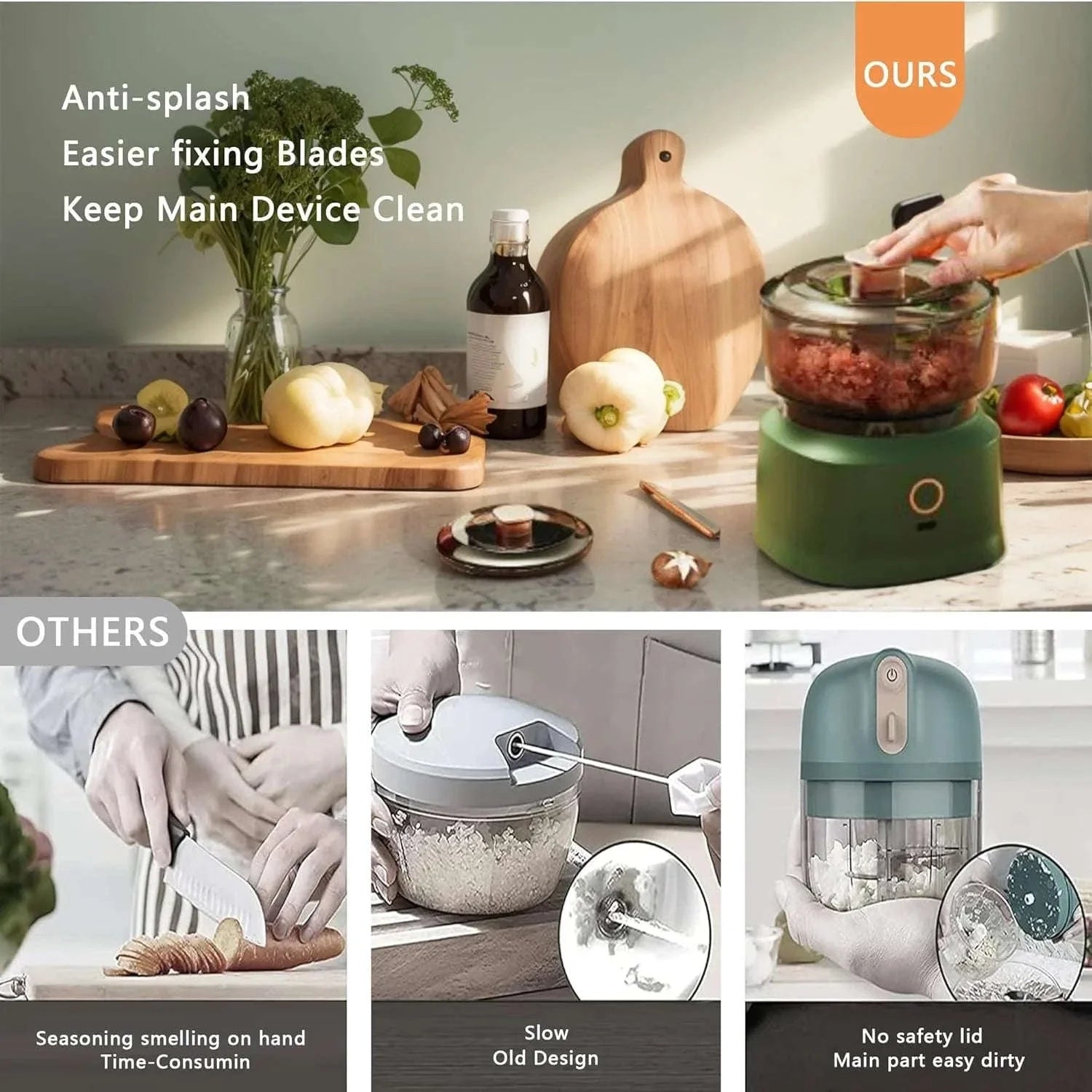Electric Mini Food Chopper 350ML USB Rechargeable Garlic & Meat Grinder