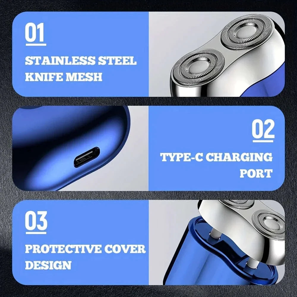 Mini Electric Shaver with Dual Rotary Heads & USB Fast Charging