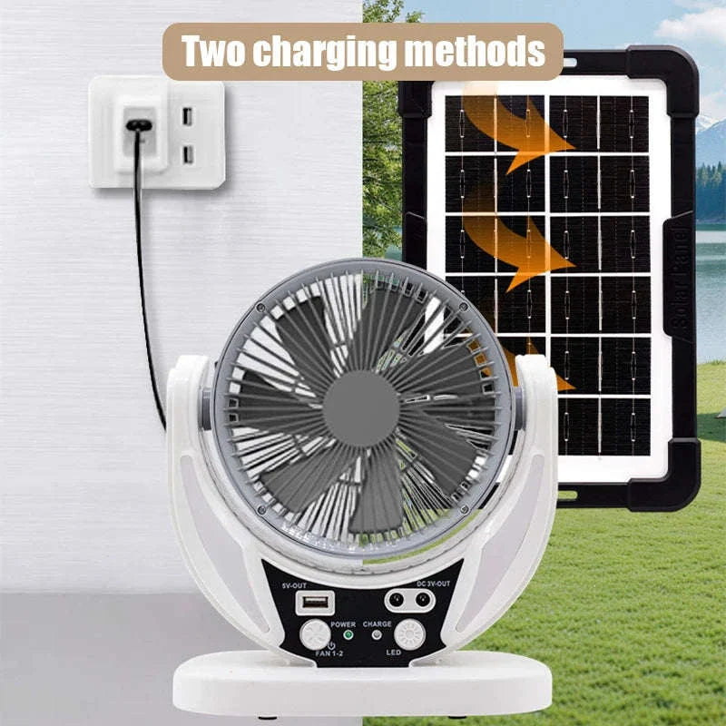 Solar Multifunction Fan with LED Light & USB Phone Charging