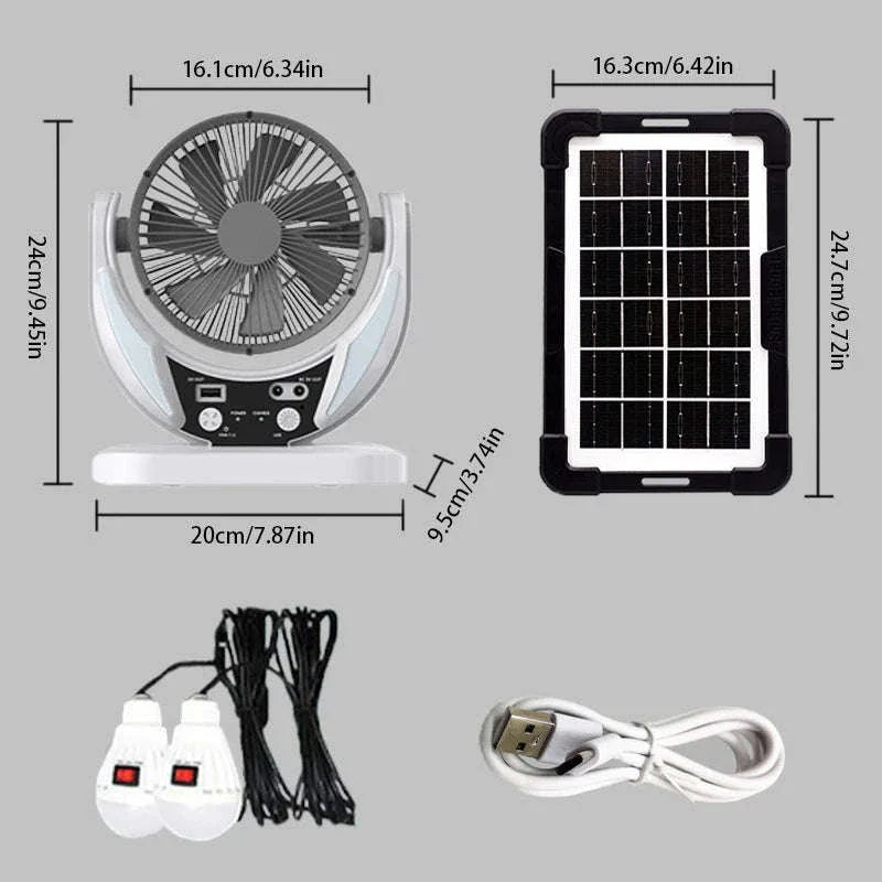 Solar Multifunction Fan with LED Light & USB Phone Charging