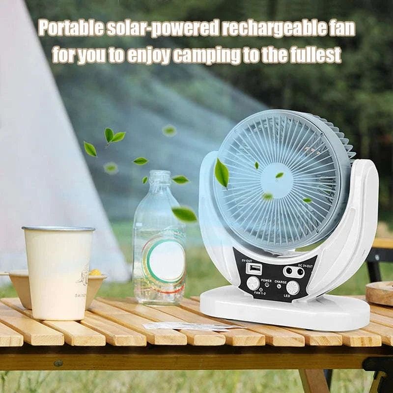 Solar Multifunction Fan with LED Light & USB Phone Charging