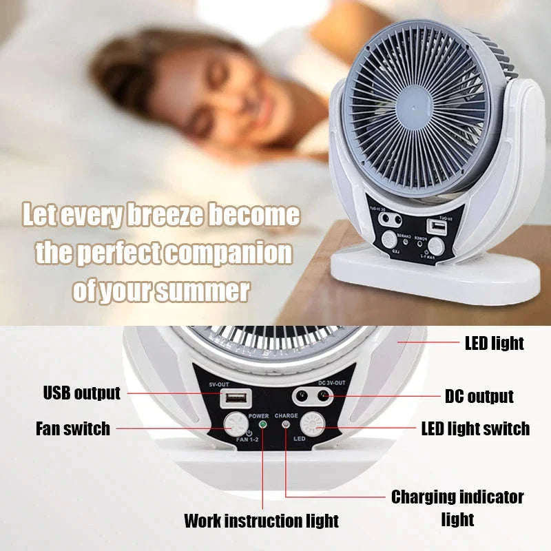 Solar Multifunction Fan with LED Light & USB Phone Charging